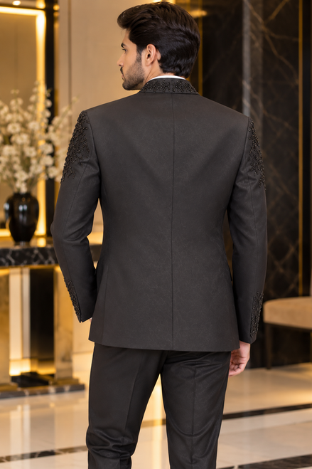 Black Embroidered Tuxedo Suit for Men | Luxury Formal & Wedding Wear
