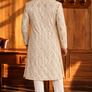 Ivory Gold Embroidered Sherwani for Men | Wedding Wear
