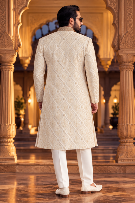 Ivory Gold Embroidered Sherwani – Premium Wedding Collection