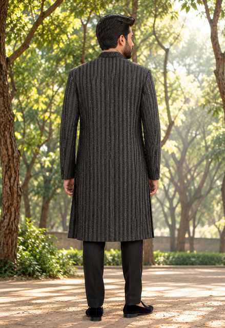 Black Embroidered Sherwani for Men | Premium Pakistani Wedding Wear