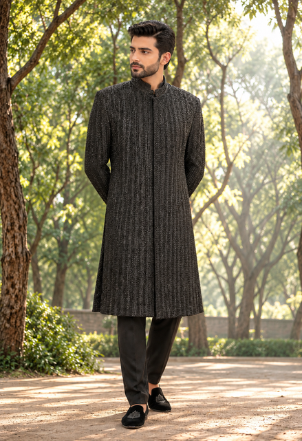 Black Embroidered Sherwani for Men | Premium Pakistani Wedding Wear