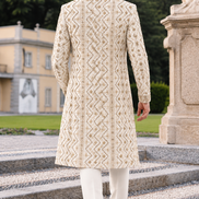 Ivory Gold Embroidered Sherwani for Men | Wedding Wear