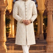 Ivory Gold Embroidered Sherwani – Premium Wedding Collection