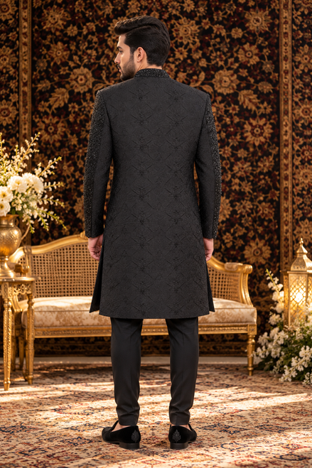 Black Embroidered Sherwani for Men | Luxury Pakistani Wedding Wear