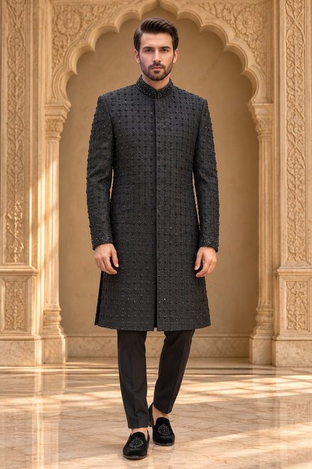 Black Embroidered Sherwani for Men | Premium Pakistani Wedding Wear