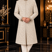 Ivory Embroidered Sherwani for Men | Wedding Wear