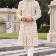Ivory Gold Embroidered Sherwani for Men | Wedding Wear