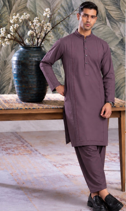 Romano Burgundy Purple Embroidered Men's Shalwar Kameez | Premium Traditional Wear