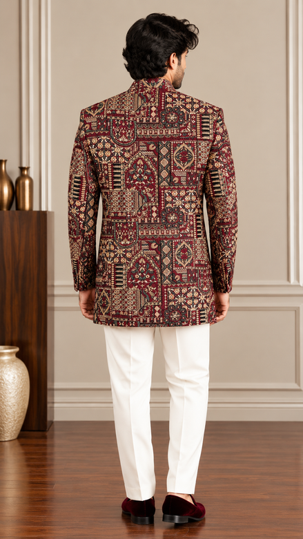 Burgundy Prince Coat for Men | Luxury Wedding Wear