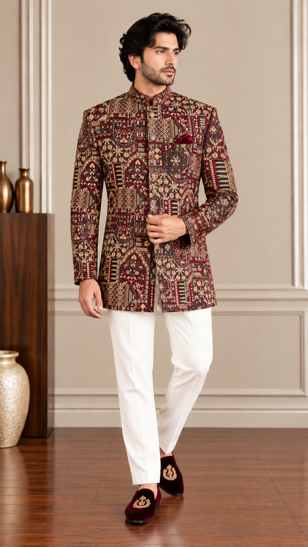 Burgundy Prince Coat for Men | Luxury Wedding Wear
