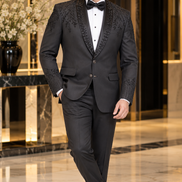 Black Embroidered Tuxedo Suit for Men | Luxury Formal & Wedding Wear
