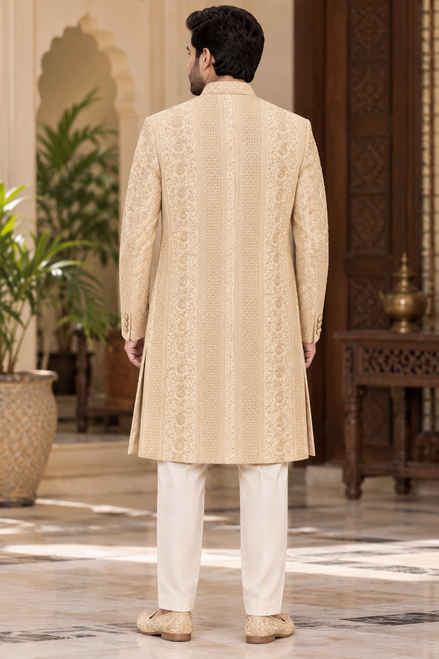 Premium Beige Embroidered Sherwani for Men | Pakistani Wedding Wear