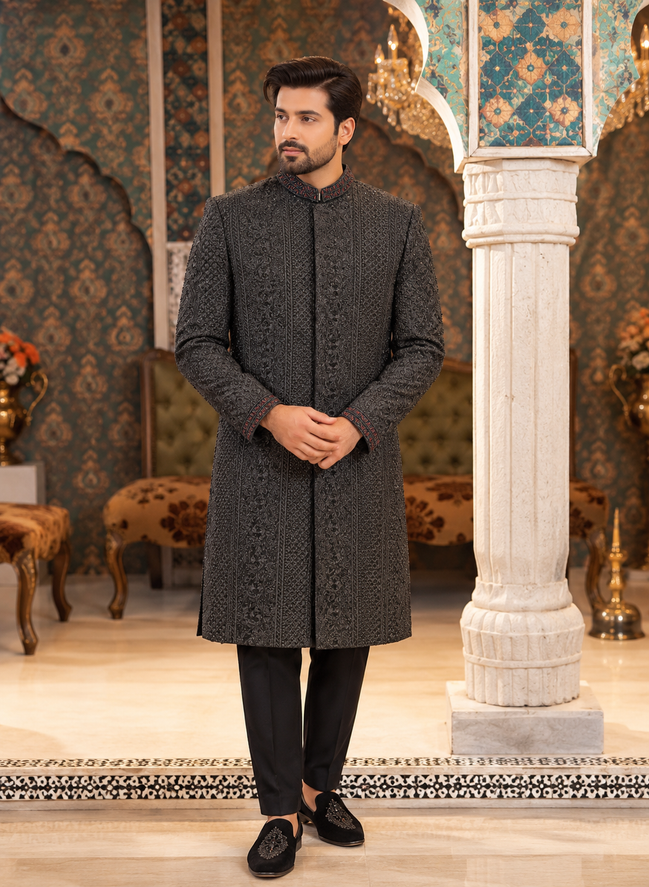 Black Embroidered Sherwani for Men | Premium Wedding Wear