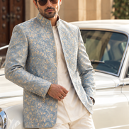 Light Blue Embroidered Prince Coat – Premium Men’s Formal Wear