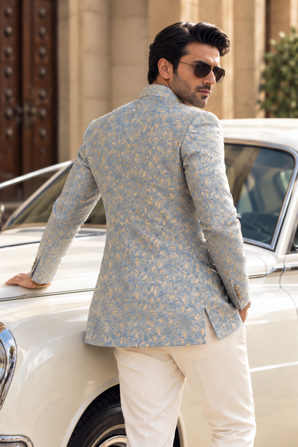 Light Blue Embroidered Prince Coat – Premium Men’s Formal Wear