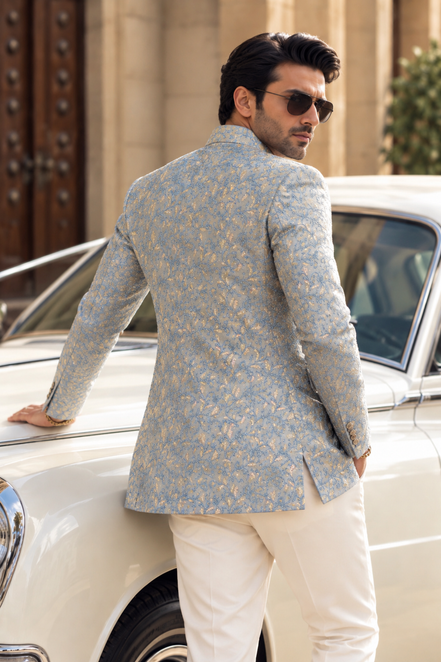 Light Blue Embroidered Prince Coat – Premium Men’s Formal Wear