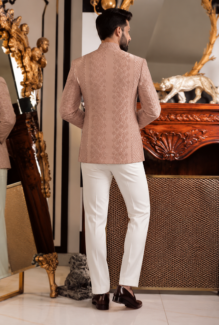 Pastel Pink Embroidered Prince Coat – Premium Formal Wear