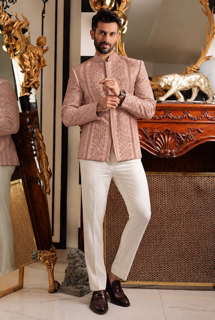 Pastel Pink Embroidered Prince Coat – Premium Formal Wear