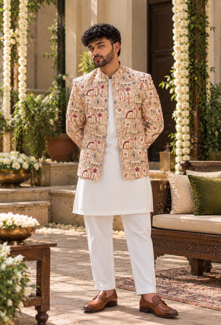 Embroidered Cream Prince Coat – Premium Men’s Ethnic Wear