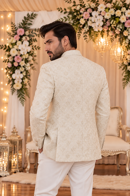 Ivory Embroidered Prince Coat – Premium Nikkah & Wedding Wear