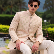 Pastel Pink Printed Prince Coat – Premium Men’s Ethnic Wear