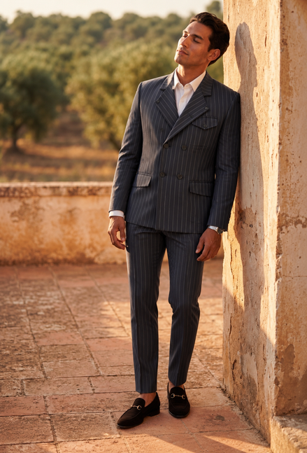 Charcoal Grey Pinstripe Double-Breasted Suit for Men