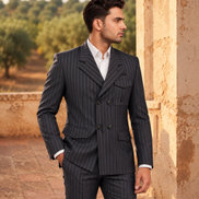 Charcoal Grey Pinstripe Double-Breasted Suit for Men