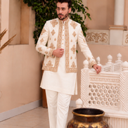 Gold Embroidered Prince Coat with Kurta Pajama for Men