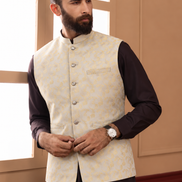 Premium Cream & Gold Floral Waistcoat