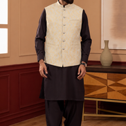 Premium Cream & Gold Floral Waistcoat