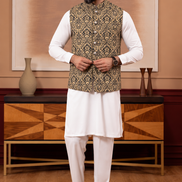 Premium Gold & Black Brocade Waistcoat