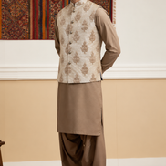 Premium Champagne Gold Embroidered Waistcoat for Men
