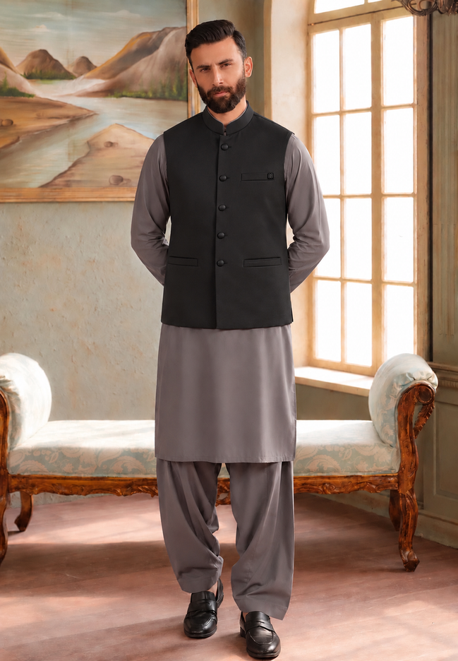 Premium Black Waistcoat Men’s Traditional Formal Wear