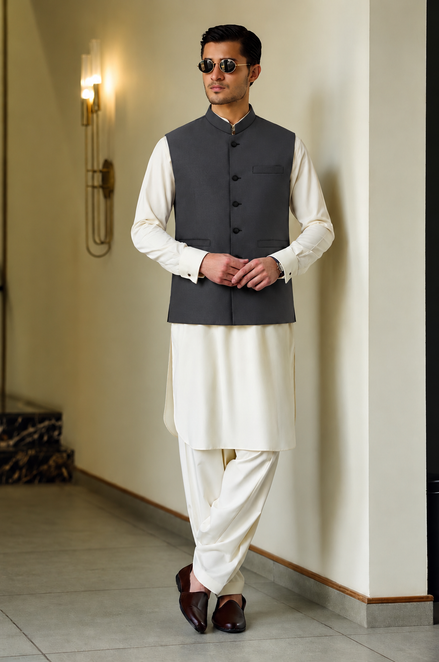 Men’s Charcoal Grey Waistcoat – Premium Formal & Traditional Wear