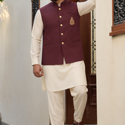 Men’s Maroon Embroidered Waistcoat