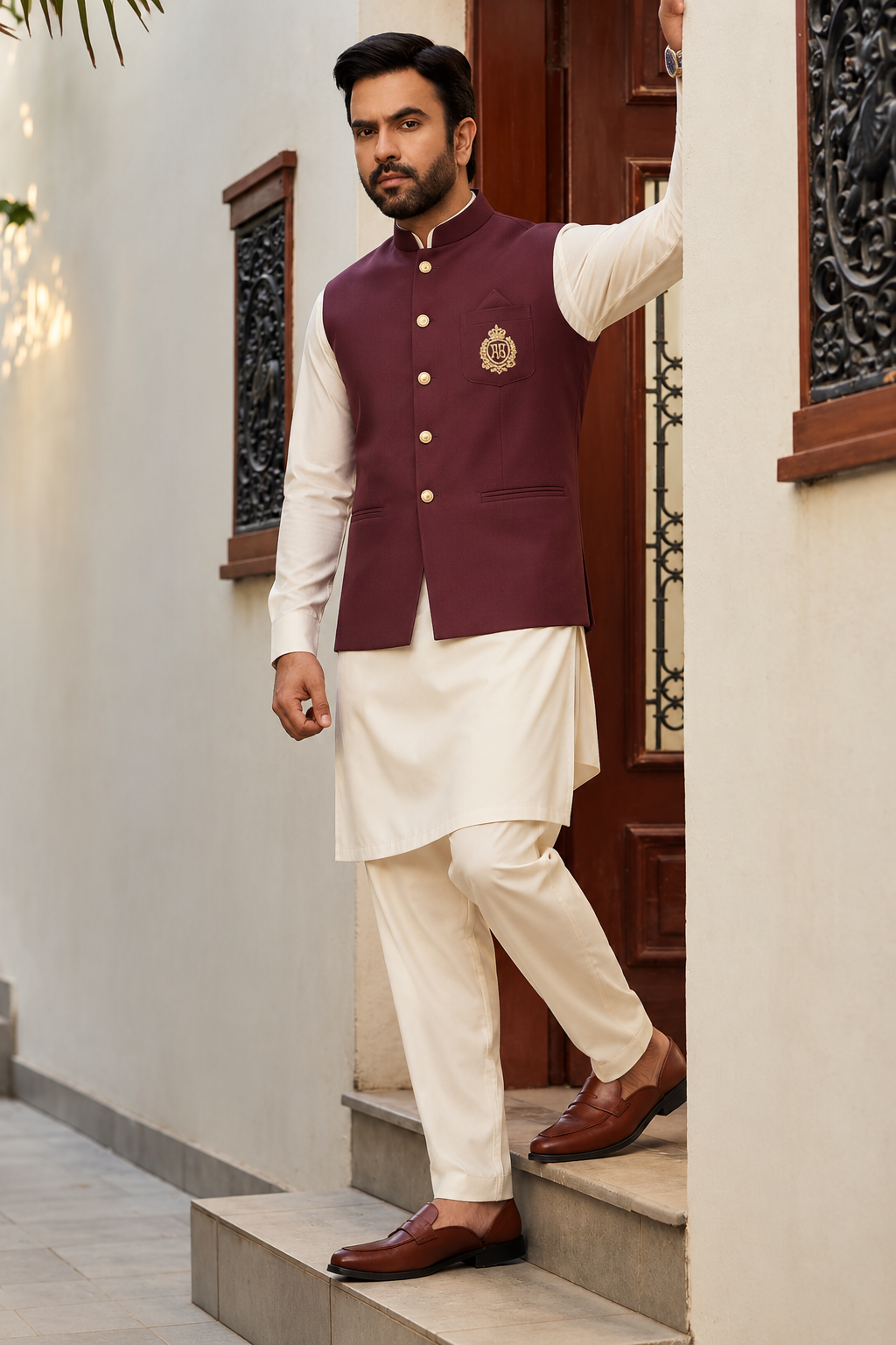 Men’s Maroon Embroidered Waistcoat