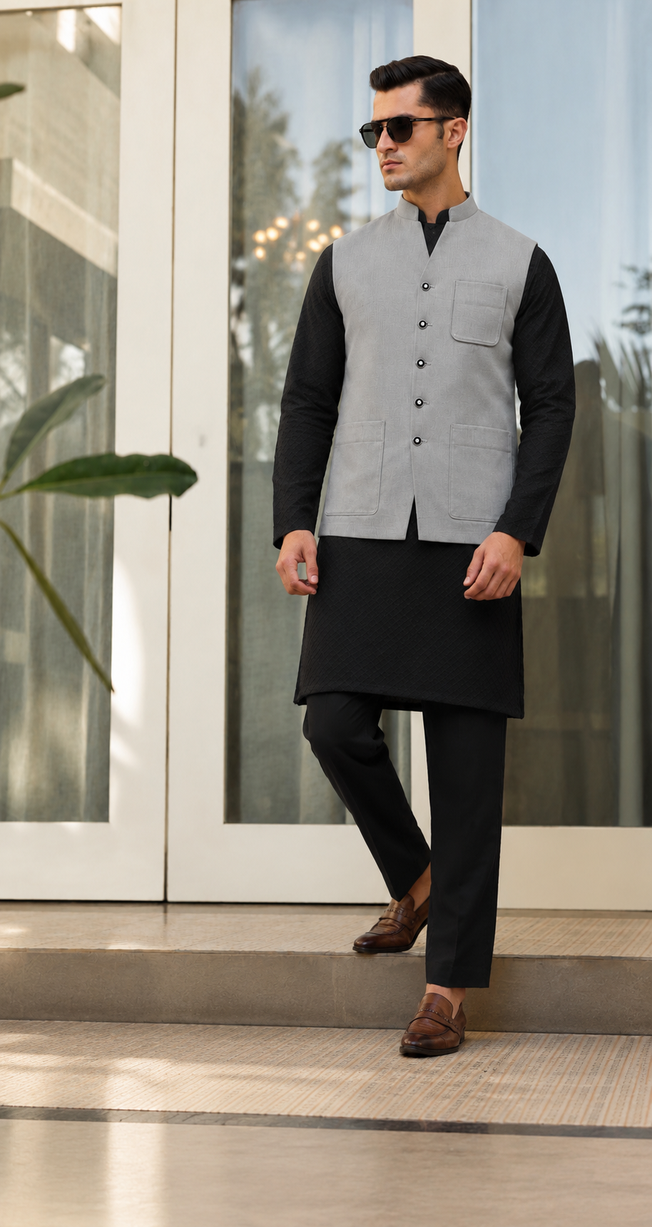 Light Grey Men’s Waistcoat – Premium Traditional Outfit