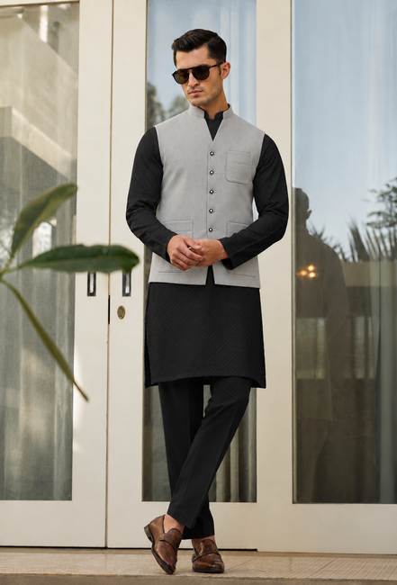 Light Grey Men’s Waistcoat – Premium Traditional Outfit