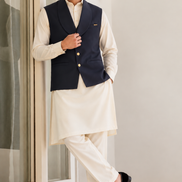 Navy Blue Men’s Waistcoat with Gold Buttons – Premium Men’s Traditional Wear