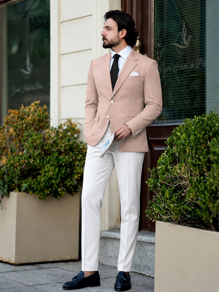 Premium Blush Beige Men’s Suit with White Trouser | Romano