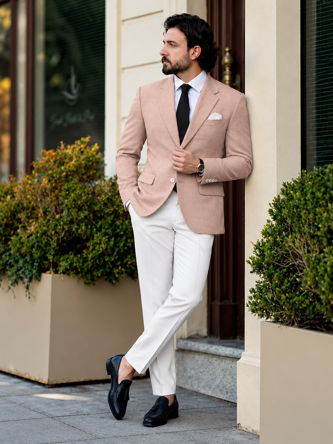 Premium Blush Beige Men’s Suit with White Trouser | Romano