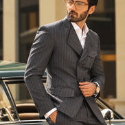 Premium Black Pinstripe Double-Breasted Suit for Men | Romano