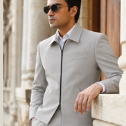 Premium Light Grey Zip-Up 2-Piece Suit for Men | Romano