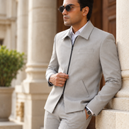 Premium Light Grey Zip-Up 2-Piece Suit for Men | Romano
