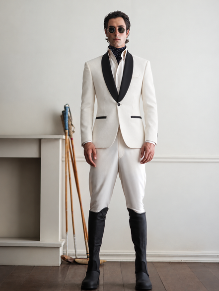 White Tuxedo Suit for Men with Black Shawl Lapel | Premium Formal Wear