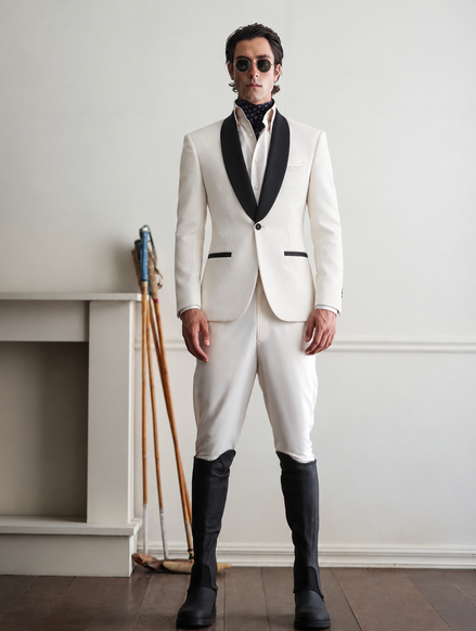 White Tuxedo Suit for Men with Black Shawl Lapel | Premium Formal Wear