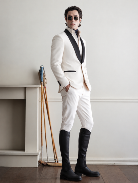 White Tuxedo Suit for Men with Black Shawl Lapel | Premium Formal Wear