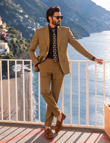 Camel Brown Two-Piece Suit for Men | Premium Formal Wear – Romano