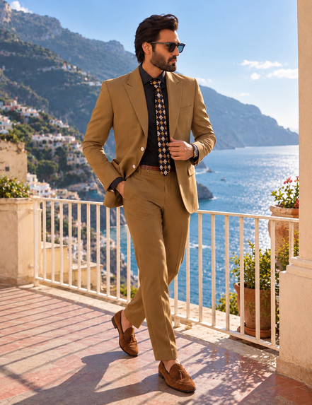 Camel Brown Two-Piece Suit for Men | Premium Formal Wear – Romano