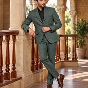 Premium Bottle Green Textured 2-Piece Men’s Suit | Romano